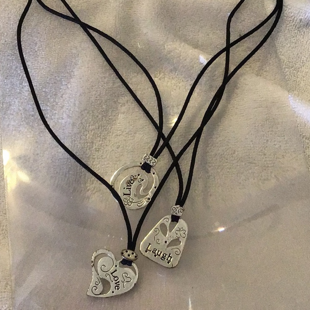 BLACK CORDED & TIERED INSPIRATIONAL NECKLACE, never worn - Picture 6 of 8